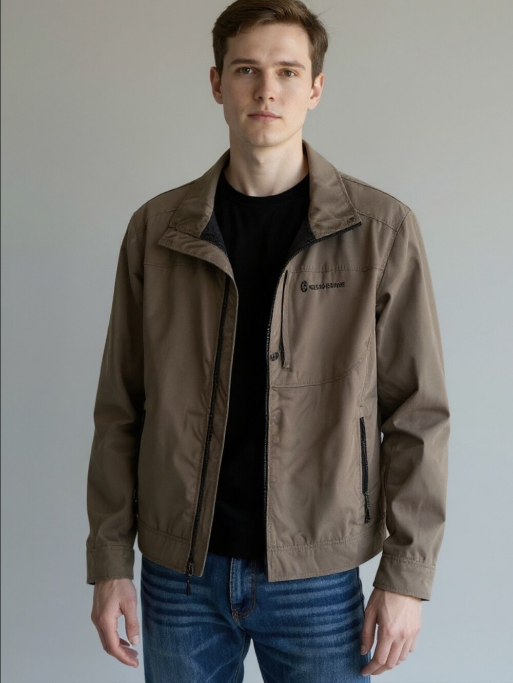 Mens Free Country Casual Olive Lightweight Jacket with Zipper Pockets